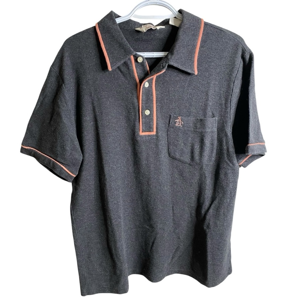 Original Penguin Polo Shirt in Dark Grey with Pink Trim - Picture 1 of 6